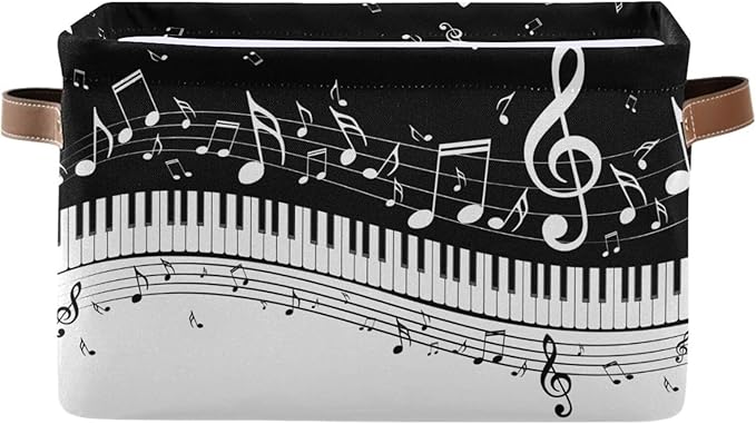 Black White Music Rectangular Storage Basket Organizer Bin Shelf Baskets For Clothes Gifts For Home Office Dorm-VerdiqueGarden