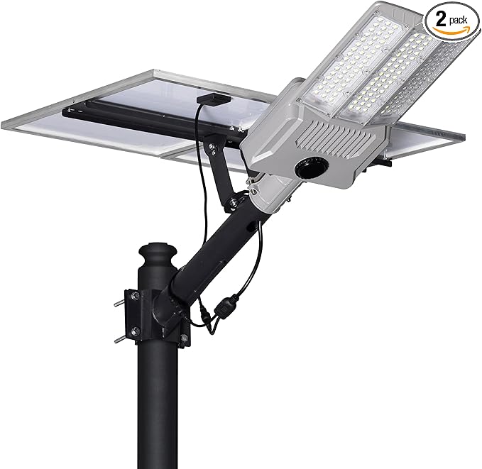 11000W Solar Street Light Outdoor with Dual Solar Panels IP65 Waterproof – 650,000LM 3-Sided LED Lights, 144pcs LEDs, 50000mAh Battery, Motion Sensor, Dusk to Dawn for Parking Lot, Yard,Garden-VerdiqueGarden