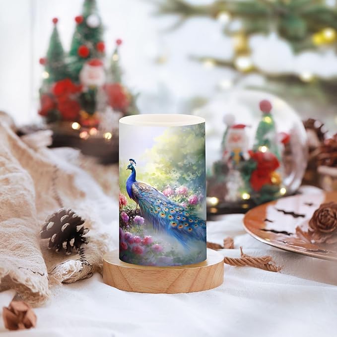 Flickering Flameless Candles, Peacock Flowers LED Candles with Remote Timer, Set of 2 Battery Operated Candle for Valentine Wedding Birthday-VerdiqueGarden