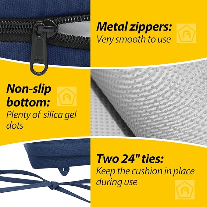 AAAAAcessories Outdoor Seat Cushions for Chairs, Waterproof, Fade-Resistant Patio Furniture Replacement Cushions, 18" x 18" x 2", Set of 2, Navy Blue-VerdiqueGarden