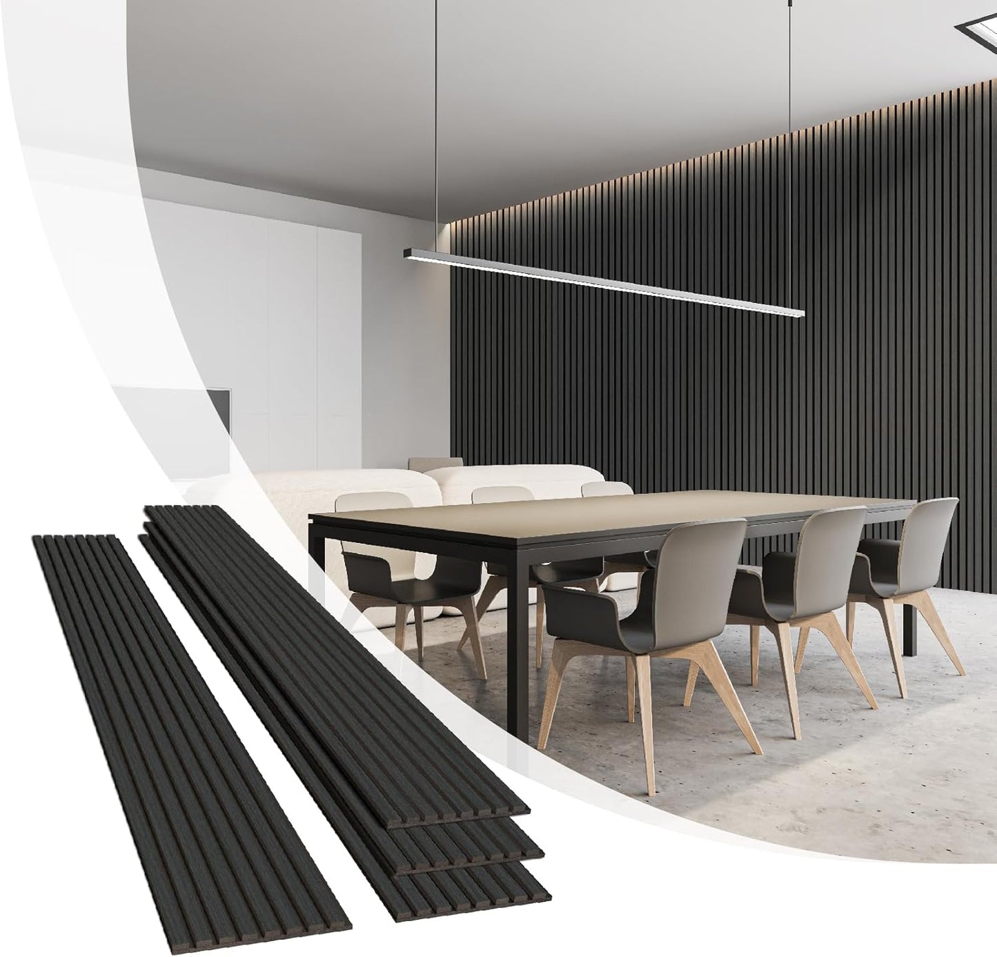 Olanglab Wood Slat Wall Panels, Wooden Acoustic Wall Panels, 94.5"x12.6" Each 3D Wall Panels for Interior Wall Decor, 4 Pack in Total 94.5"x50.4" (Matte Black)-VerdiqueGarden