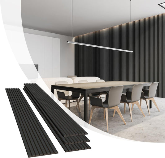 Olanglab Wood Slat Wall Panels, Wooden Acoustic Wall Panels, 94.5"x12.6" Each 3D Wall Panels for Interior Wall Decor, 4 Pack in Total 94.5"x50.4" (Matte Black)-VerdiqueGarden