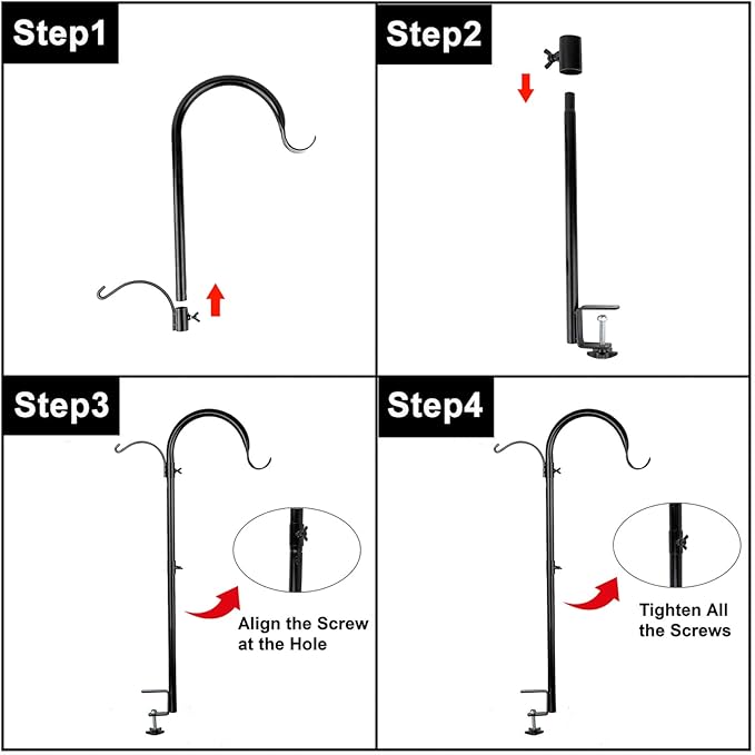 WOSIBO Three Span Deck Hook, 37 Inches Deck Bird Feeder Pole, Hanging Baskets Porch Multi-Hook for Deck Kit with Three Branches for Plant Hangers, Lanterns, Wind Chimes and More-VerdiqueGarden