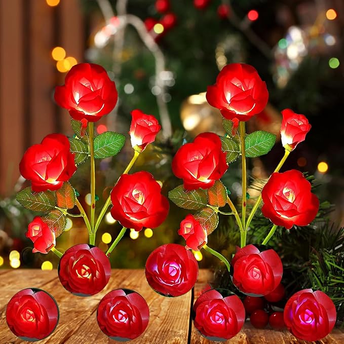 ANGMLN 2 Pack Solar Garden Lights, Solar Flower Lights Outdoor Waterproof with 10 Head Red Rose 7-Color Changing Landscape Light for Pathway Garden Patio Yard Valentine's Day Christmas Decoration-VerdiqueGarden