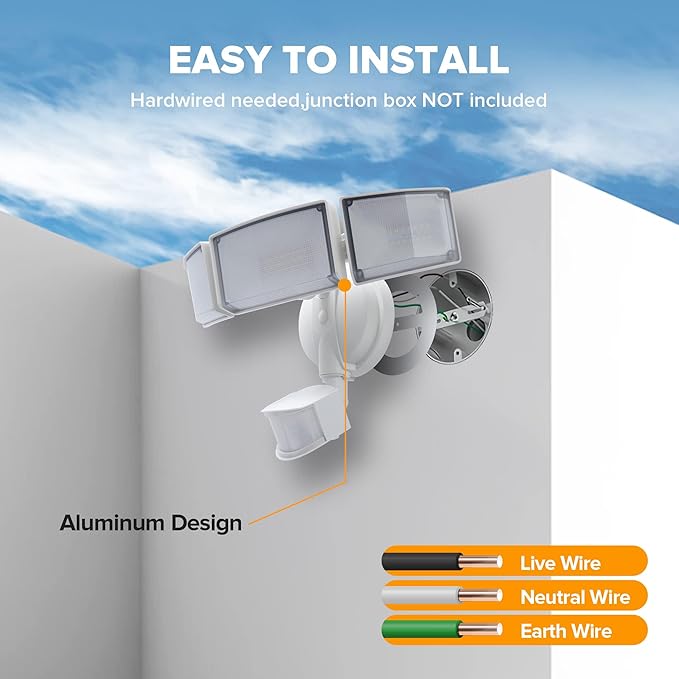 LUTEC 72W 7500LM LED Security Lights Motion Sensor Light Outdoor, 5000K Daylight, IP65 Waterproof, Dusk to Dawn, 3-Head Motion Detected Flood Light for Garage, Yard, Porch(White)-VerdiqueGarden