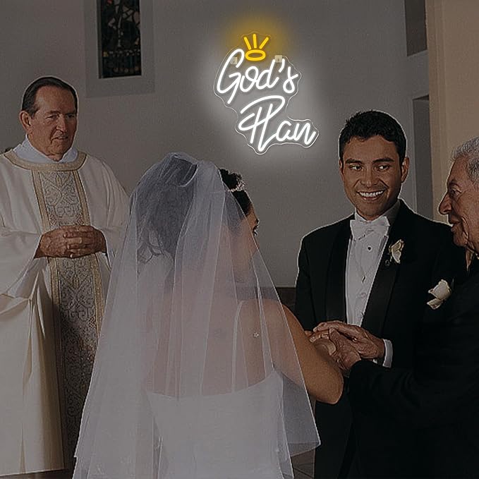 WLHOPE God's Plan Neon Sign White Led Neon Signs for Wall Decor, God Neon Signs USB Powered Letter Neon Light Signs for Bedroom Living Room Home Bar Wedding Party Decoration-VerdiqueGarden