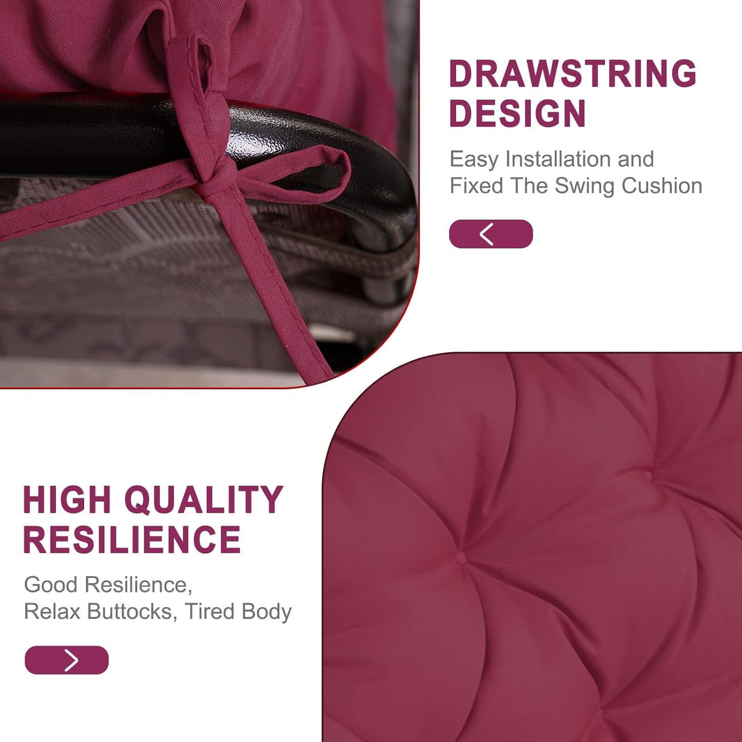 Porch Swing Cushions,Outdoor Cushions 3 Seater Replacement with Backrest, Waterproof Thickened Bench Cushion with Ties for Porch, Patio,Outdoor, Backyard and Garden (Wine Red 60 * 40 in)-VerdiqueGarden