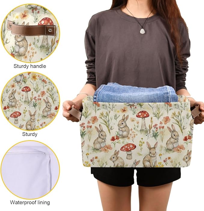 Easter Mushroom Rabbit Rectangular Storage Basket Organizer Bin Shelf Baskets For Clothes Gifts For Home Office Dorm-VerdiqueGarden