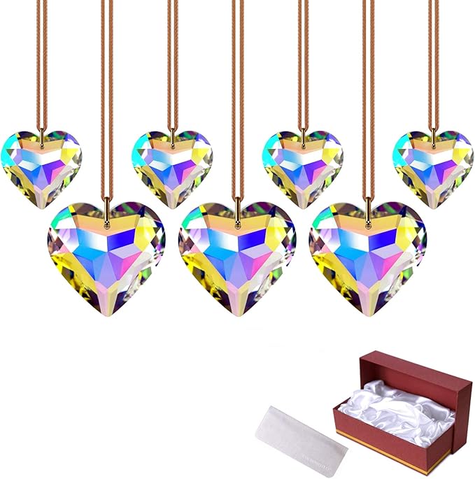 Crystal Heart Prisms Suncatcher Pendant AB Color for Windows, Garden Hanging Decor, Rainbow Maker Crystal Ornament 30/45mm Set of 7-VerdiqueGarden