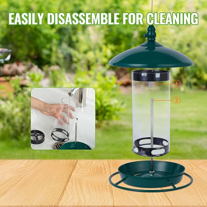 Metal Bird Feeder for Outside Hanging,Wild Bird Feeders for Cardinal, Large Roof and Tray - 6 Port-VerdiqueGarden