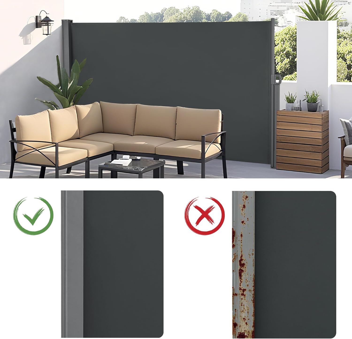 Macrout Retractable Side Awning for Patio & Balcony – Waterproof UV-Resistant Outdoor Privacy Screen, Folding Wind Block for Deck, Porch, Garden (Dark Grey, 138" x 63")-VerdiqueGarden