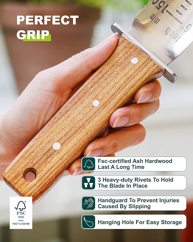 Hori Hori Trowel Knife Japanese Weeding Knife Garden Knife Tool with Sheath for Landscaping Digging, Dividing Plants, Planting Bulbs, Digging Out Weeds, Removing Rocks, Cutting Through Roots-VerdiqueGarden