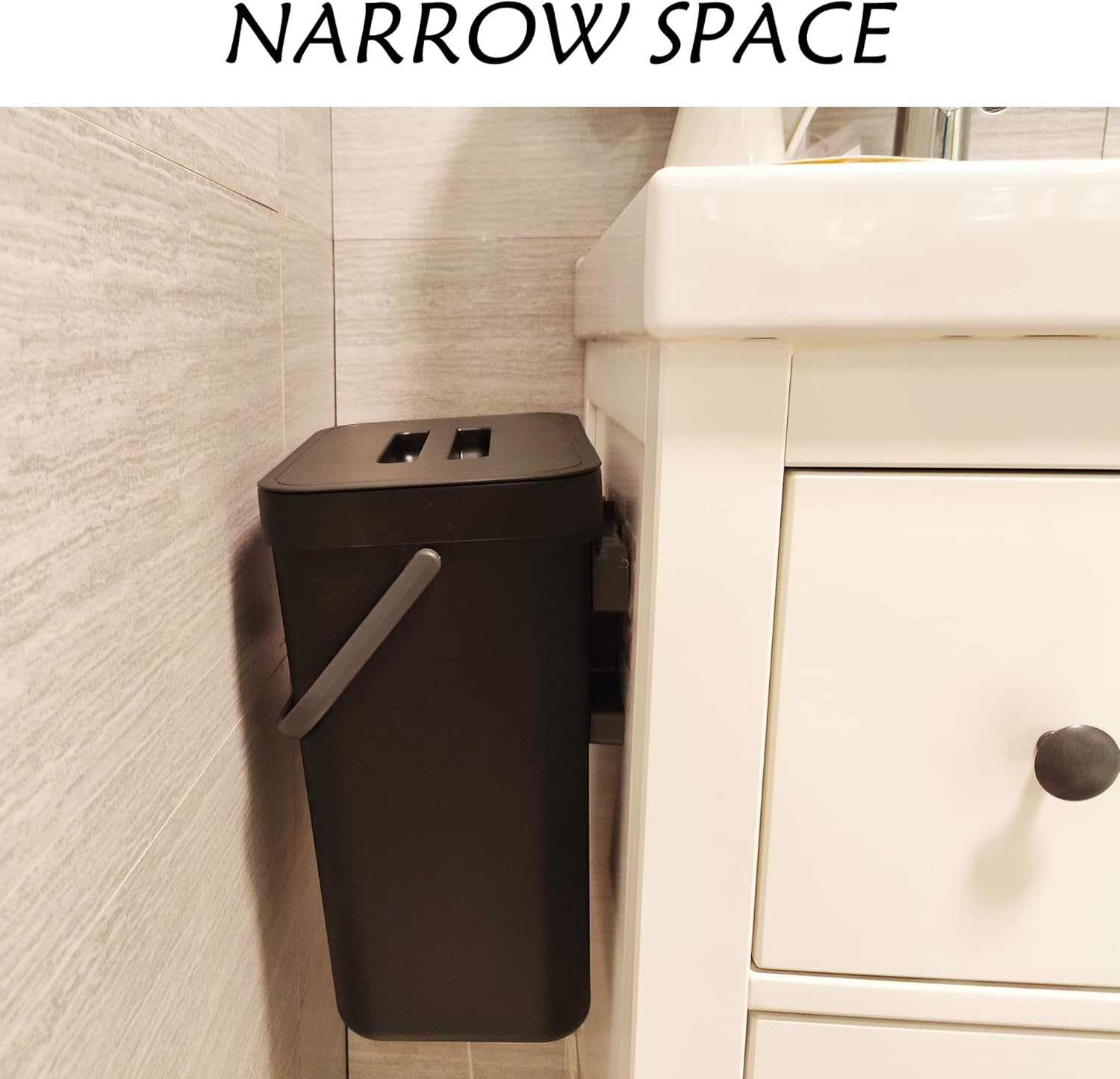 stonespace Under Sink Trash Can，Kitchen Compost Bin, Diaper Pail, 3.2 Gallon/12L Hanging Garbage Can for Baby Crib/Bathroom/Cupboard, Plastic Food Waste Bin,1 Pack Black-VerdiqueGarden