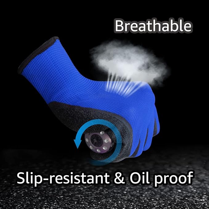 Evridwear Crinkle Latex Rubber Hand Coated Safety Work Gloves for Men Women General Multi Use Construction Warehouse Gardening Assembly Landscaping (M-Size) Blue 120 Pairs Pack-VerdiqueGarden