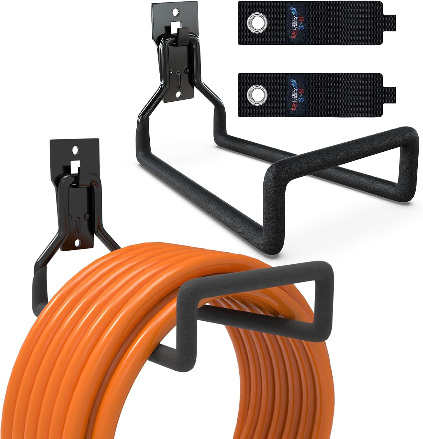 3-H Garden Hose Holder Wall Mount 2 Pack,Solid Steel Hose Hanger wih Extension Strap,Water Hose Holders for Outside to Hang Outdoor Air Hose,Ropes,Pipes,Power Tools,Ladders,Bikes,Bulk Items-VerdiqueGarden