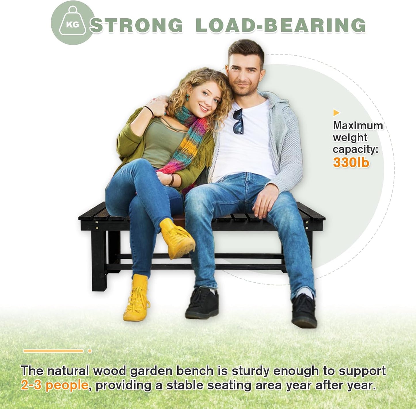 Outdoor Garden Bench, 2-Person Wood Patio Bench Weatherproof Outdoor Backless Bench, Anti-Corrosion and Anti-Rust Garden Benches for Garden Lawn Porch Park Backyard (Black,35.5''/90cm)-VerdiqueGarden