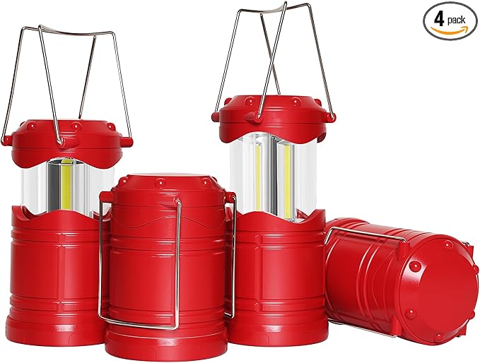 Lichamp LED Camping Lantern, 4 Pack Battery Powered Flashlight for Power Outages, Portable Collapsible Hanging Light Essential for Home, Outdoor, Emergency Lamp Survival Kit Gear for Hurricane, Red-VerdiqueGarden