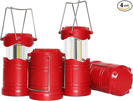 Lichamp LED Camping Lantern, 4 Pack Battery Powered Flashlight for Power Outages, Portable Collapsible Hanging Light Essential for Home, Outdoor, Emergency Lamp Survival Kit Gear for Hurricane, Red-VerdiqueGarden