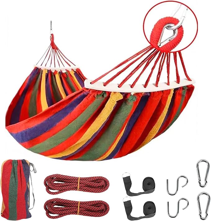 Durable Hammocks 660 Lbs Capacity, Camping Essentials Hiking Gear Accessories Max 2 X Tree Straps & Carabiners & Duckbilled Buckle & Thicker Rope & Portable Carrying Bag Included (red)-VerdiqueGarden