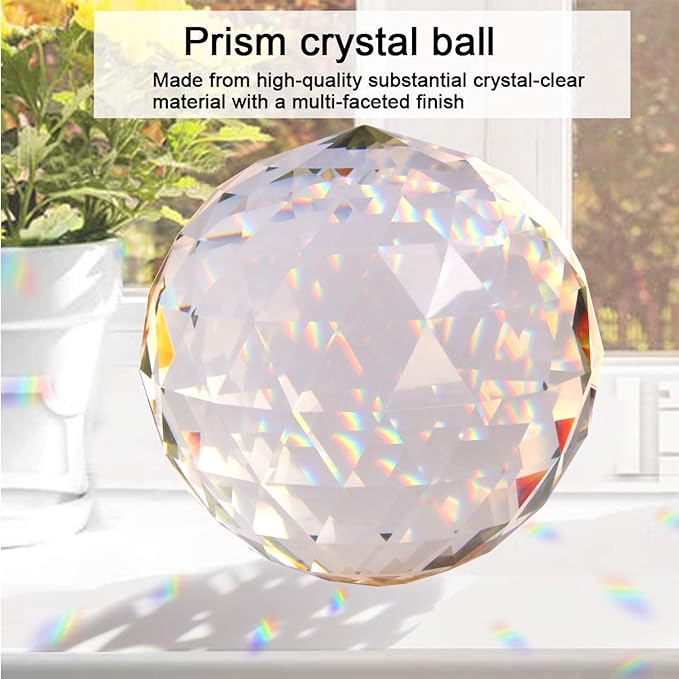 Clear Glass Crystal Ball Prisms Window Rainbow Maker Sphere Faceted Gazing Ball Prism Prism Suncatcher for Home Décor, Feng Shui, (120mm/4.72inch)-VerdiqueGarden