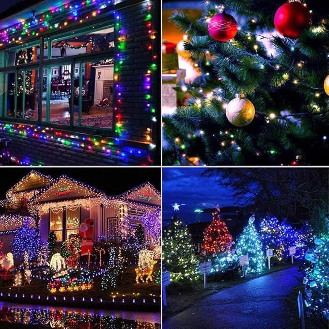 weillsnow 66 FT 200 LED Christmas Lights, Plug in Connectable Green Wire Fairy Lights with 8 Twinkle Modes, Outdoor Waterproof Christmas Lights for Garden Patio Wedding Decorations (Multicolored)-VerdiqueGarden