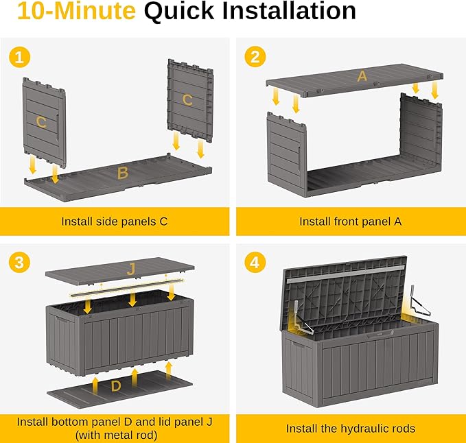 EAST OAK Outdoor Storage Box, 90 Gallon Deck Box, Waterproof Resin Storage Bin for Patio Cushions, Gardening Tools, Lockable, UV Resistant, Grey-VerdiqueGarden