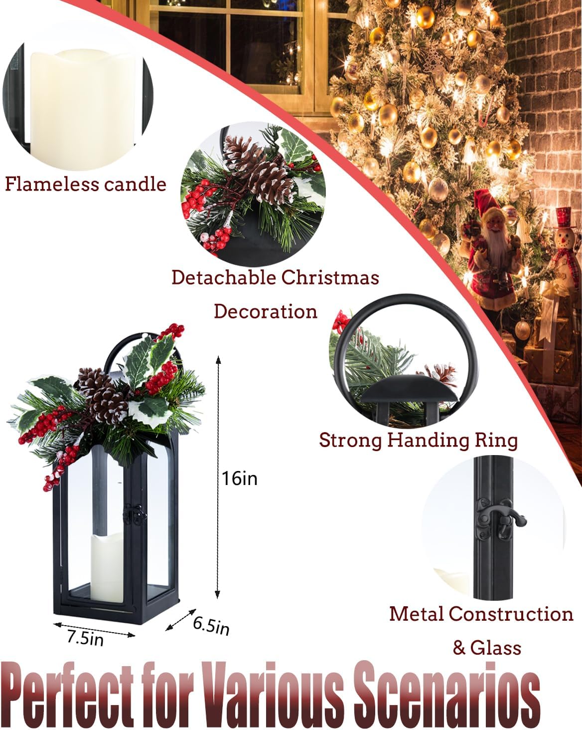 Bdor Lantern Decorative Candle Lantern 16 Inch Remote Vintage Decorations with Timer LED Metal Hanging Lantern for Home Outdoor Porch Decor Christmas Centerpieces for Tables-VerdiqueGarden