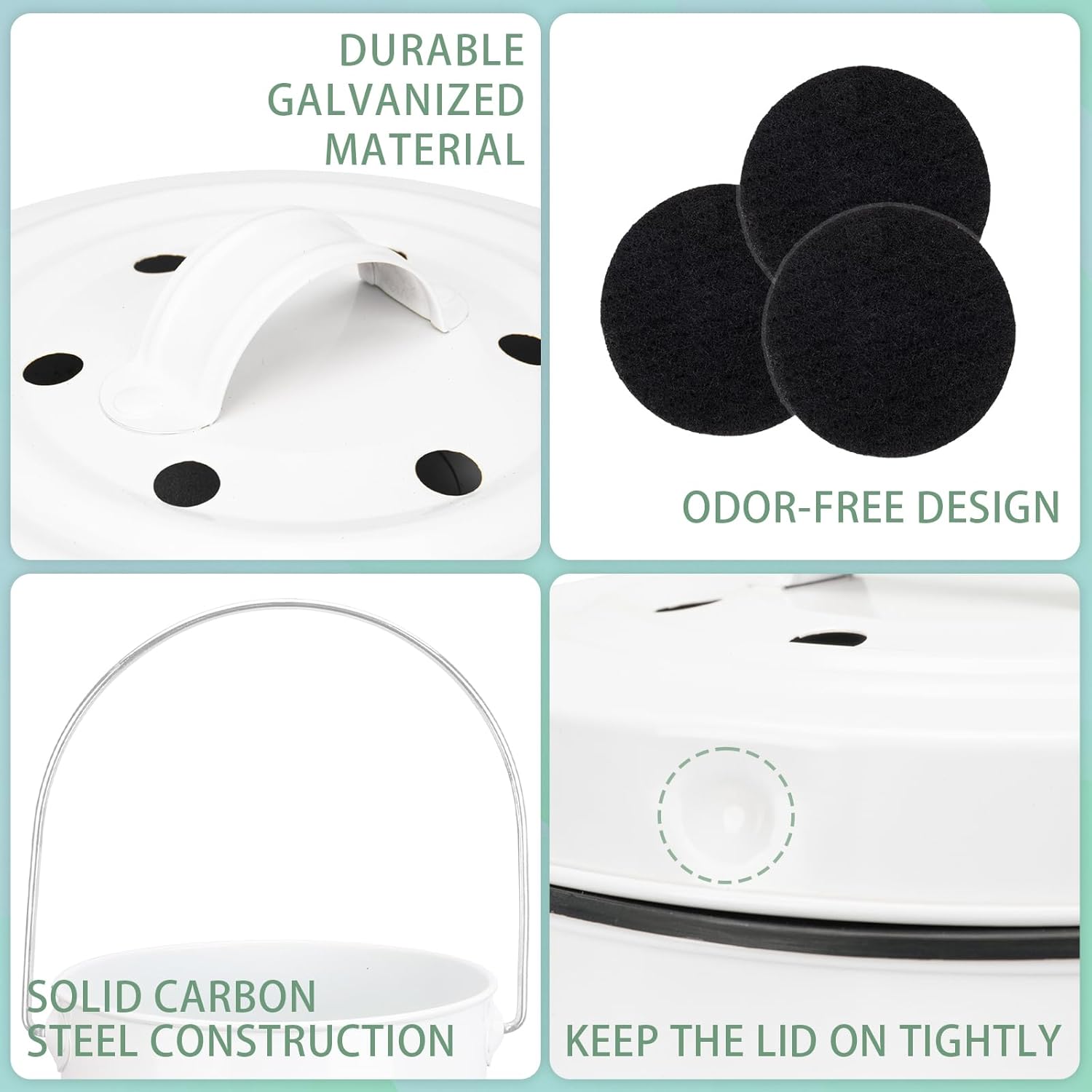 Vipush Compost Bin with Lid Small Countertop Compost Bin includes Inner Liner & 3 Charcoal Filters, White-VerdiqueGarden