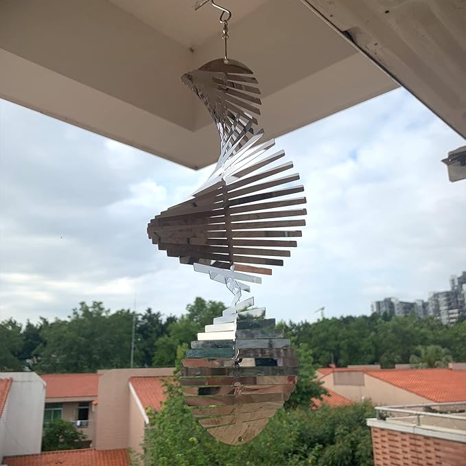 Hanging Wind Spinners Stainless Steel Metal Outdoor Garden Decor, Highly Reflective Bird Deterrent to Scare Birds Away from Yard Patio Farm 12inch-VerdiqueGarden