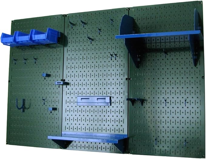 Wall Control Pegboard Organizer 4 ft. Metal Pegboard Standard Tool Storage Kit with Green Toolboard and Blue Accessories-VerdiqueGarden