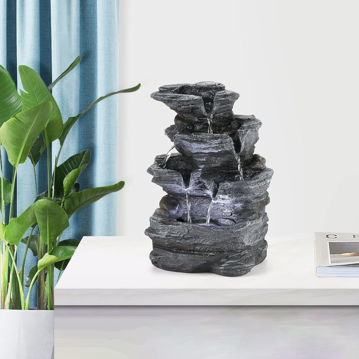 WICHEMI Indoor Fountain Tabletop Fountain Waterfall Fountains Stacked Rocks Water Feature Feng Shui Zen Meditation Relaxation Desktop Fountain for Home and Office Indoor Spaces Decor (Style 20)-VerdiqueGarden