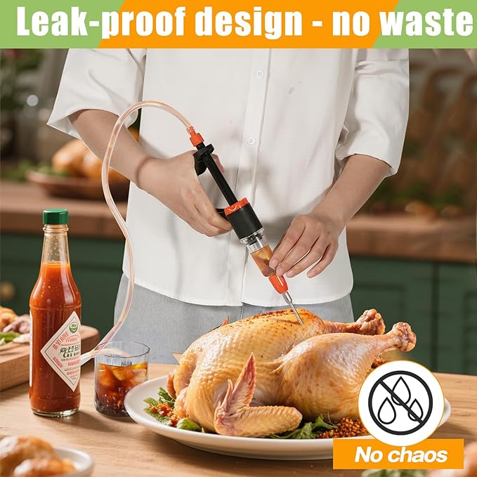 Premium Marinade Injector Syringe – Adjustable Flow (5ml/10ml/15ml), 4 Stainless Steel Needles, Meat Injector for Turkey, BBQ, Chicken, Beef, Pork, Brisket, Smoking & Holiday Cooking-VerdiqueGarden