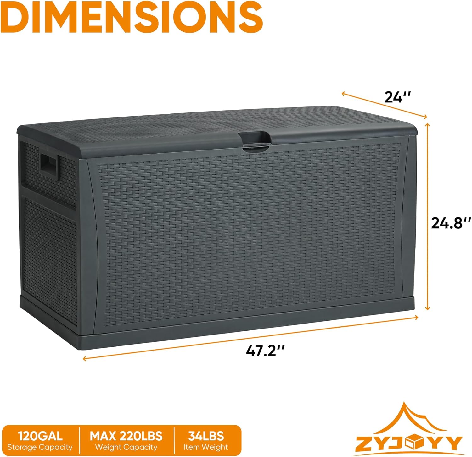 125 Gallon Resin Deck Box, Weatherproof Outdoor Storage Box for Patio, Garden, Pool, and Yard, Lockable Waterproof Bin for Tools, Cushions, and Accessories, Grey-VerdiqueGarden