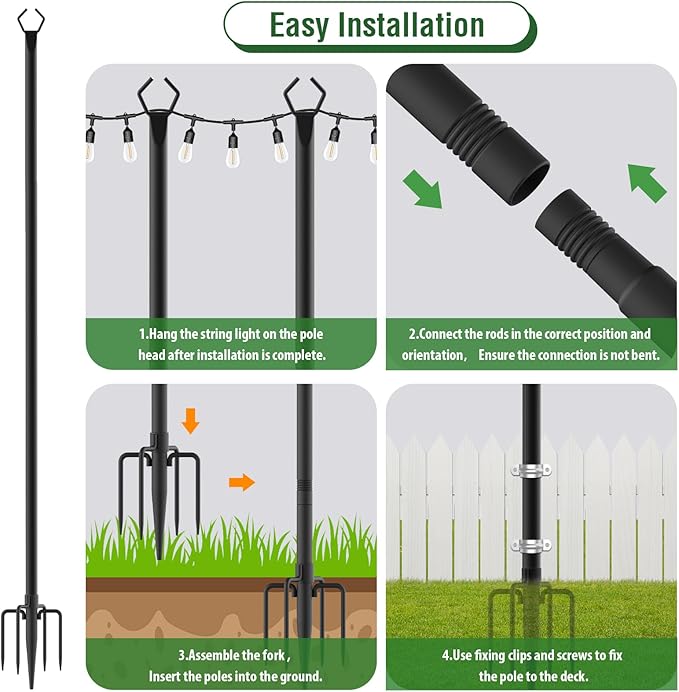 Aulimhti 10Ft Metal Poles with Fork for Outdoor String Lights,2 Pack Light Stand for Outside Garden,Patio,Wedding,Backyard,Deck,Party-VerdiqueGarden