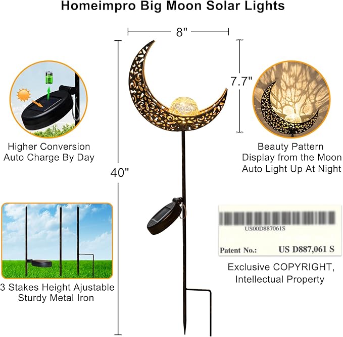 HOMEIMPRO Moon Solar Lights Outdoor Garden Decor Gifts for Women,Waterproof Stakes Yard Decorations for Lawn, Patio Accessories, Backyard Ornaments Birthday,Mothers Day Gifts Mom Grandma (Bronze)-VerdiqueGarden