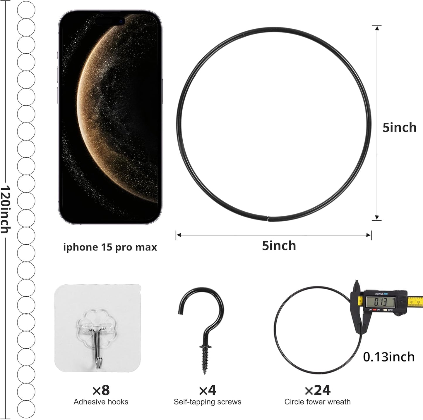 24 Pcs Chain Trellis for Climbing Plants, 120 Inch Long Metal Plant Trellis Indoor Outdoor, Garden Wall Vine Support Trellis, Plant Accessories for Ivy, Peonies, Circle Design Black-VerdiqueGarden