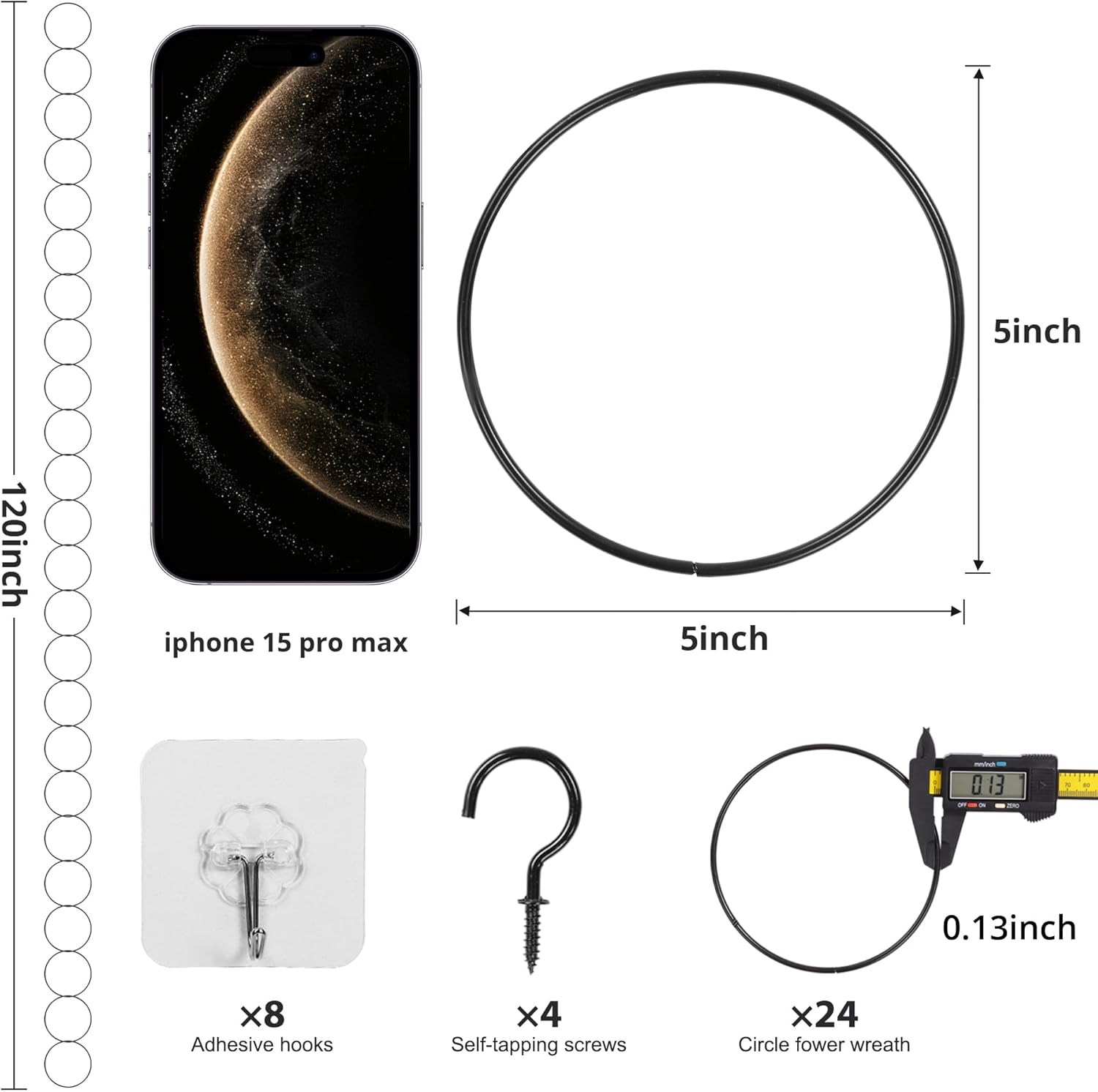 24 Pcs Chain Trellis for Climbing Plants, 120 Inch Long Metal Plant Trellis Indoor Outdoor, Garden Wall Vine Support Trellis, Plant Accessories for Ivy, Peonies, Circle Design Black-VerdiqueGarden