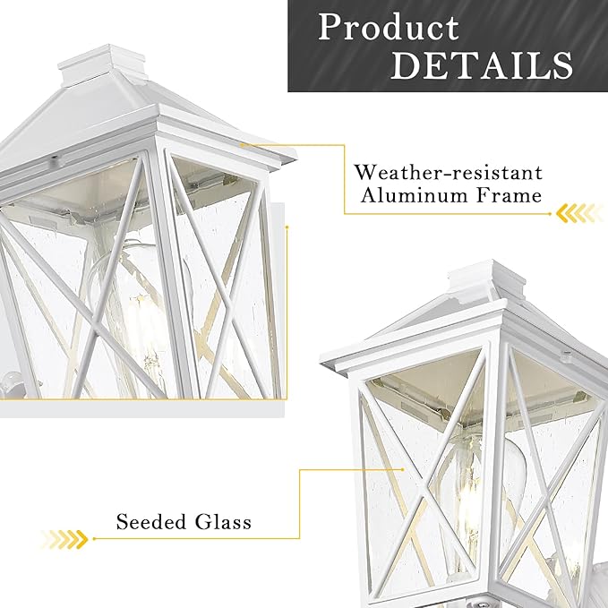 Darkaway Outdoor Wall Light Fixture,2pcs Outside Porch Lights Wall Mounted Seeded Glass Exterior Waterproof Lantern Modern E26 Socket Wall Sconce Lighting for Front Door Yard Patio-VerdiqueGarden