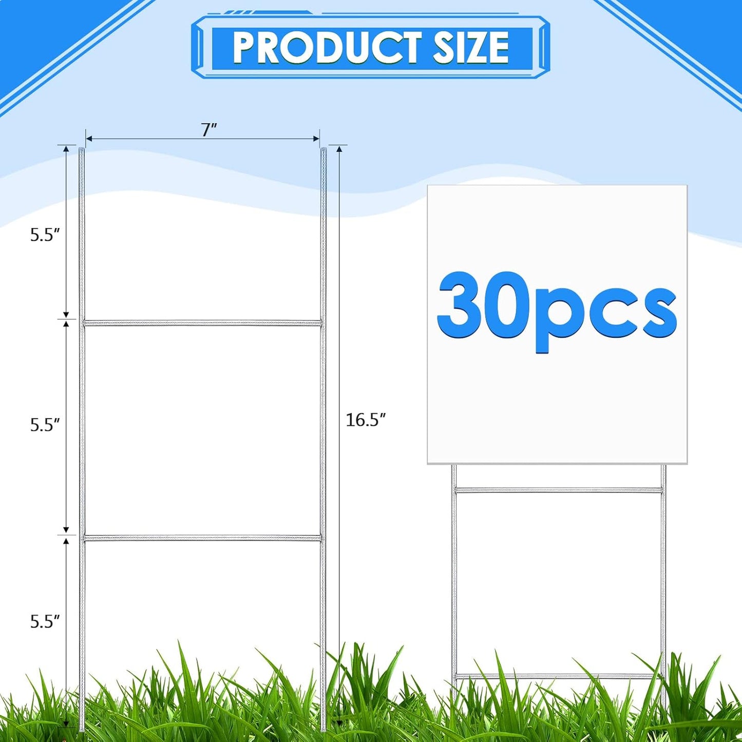 30 Pcs H Stakes for Yard Signs 16.5'' x 7'' Heavy Duty Metal H Frame Wire Stakes Weatherproof Metal Holder for 4mm 5mm Corrugated Signs Guidepost Yard Halloween Decoration-VerdiqueGarden