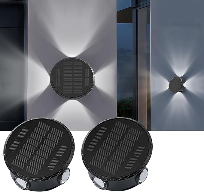Outdoor Wall Lights - 4 LED Solar Lights for Outside - IP65 Waterproof-RGB Multicolor - Auto On/Off - 1200mAh Battery, Use on The Fence, Patio, Yard, Garden, Porch&More 2 Pack (White Color)-VerdiqueGarden