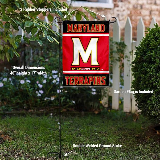 College Flags & Banners Co. Maryland Terrapins Garden Flag with Stand Holder-VerdiqueGarden