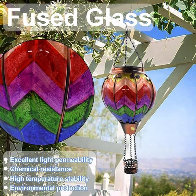 Hot Air Balloon Solar Lantern with Flickering Flame Hanging Solar Lanterns Outdoor Lights Waterproof Lanterns Decorative Garden Patio Yard Party Decor Wavy-Colorful + Sunflower-VerdiqueGarden