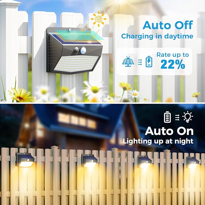 Solar Motion Sensor Lights Outdoor [ 12 Packs/138 LED ] Solar Fence Lights with 3 Lighting Modes, Solar Powered Security Lights Waterproof for Outside Yard Garden Backyard Deck Step Garage,Warm White-VerdiqueGarden