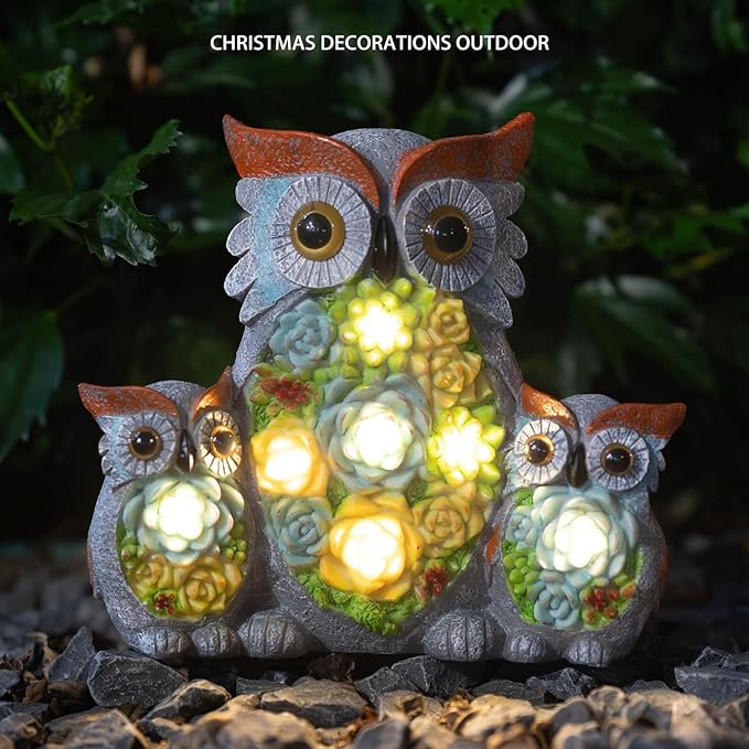 Solar Garden Statue Lights Owl Figurine with LED Lights, Outdoor Garden Succulent Ornaments Waterproof Decoration for Outside Patio Yard Lawn Decor-VerdiqueGarden