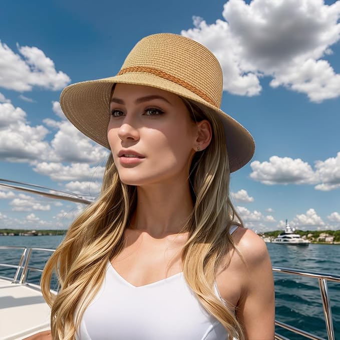 Beach Sun Straw Hats for Women, Summer Sun Protection Foldable Packable Wide Brim Hat-VerdiqueGarden