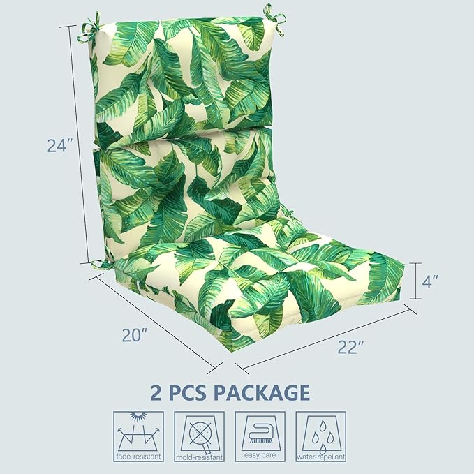 LVTXIII Outdoor Adirondack Chair Cushions, L44” x W22” x H4 Patio Tufted High Back Cushions, Seasonal Replacement Rocking Chair Cushion for Home Garden Furnitue, Set of 2, Swaying Palms Capri-VerdiqueGarden