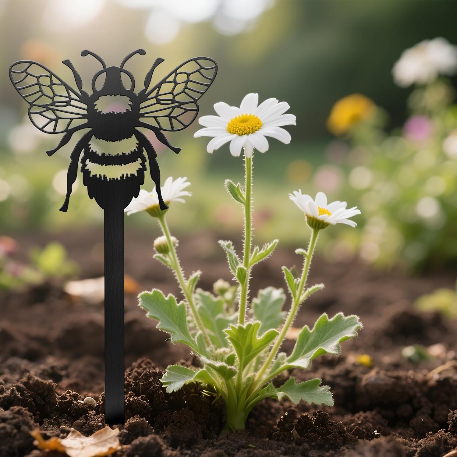 CUTHOLLOW Metal Plant Marker Stake Bee for Outdoor Indoor, Waterproof 11.8 inch Cute Garden Plant Labels Sign Tag for Vegetables, Farmhouse Greenhouse Decor - Funny Gardening Gifts-VerdiqueGarden