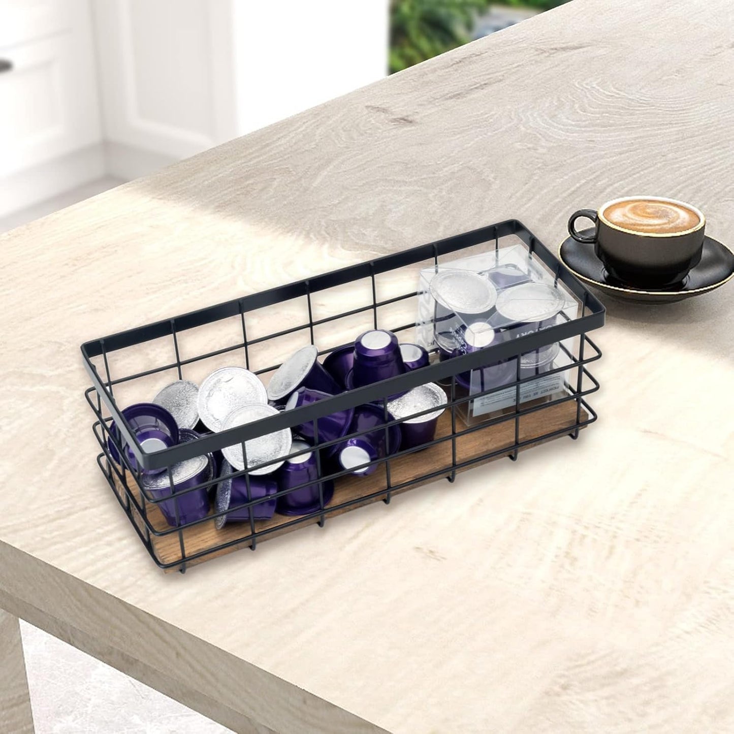 TIEYIPIN Farmhouse Decor Metal Wire Storage Baskets, Wood Base Containers Organizing Basket Caddy Bin for Kitchen Cabinets, Bathroom, Pantry, Garage, Laundry Room, Closets - Cream White (Set of 3)-VerdiqueGarden