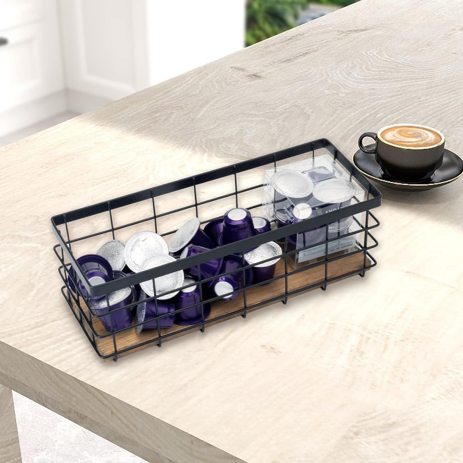 TIEYIPIN Farmhouse Decor Metal Wire Storage Baskets, Wood Base Containers Organizing Basket Caddy Bin for Kitchen Cabinets, Bathroom, Pantry, Garage, Laundry Room, Closets - Small - Black (Set of 3)-VerdiqueGarden