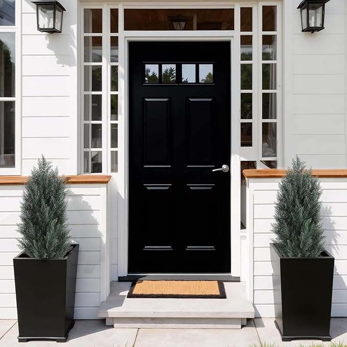 THE BLOOM TIMES 3ft Topiary Trees Artificial Outdoor 2 Pack – UV Resistant Faux Cedar Pine Cypress Bushes and Shrubs, Fake Potted Plants for Front Porch Outside Planter Patio Decor, Set of 2 (3 Foot)-VerdiqueGarden